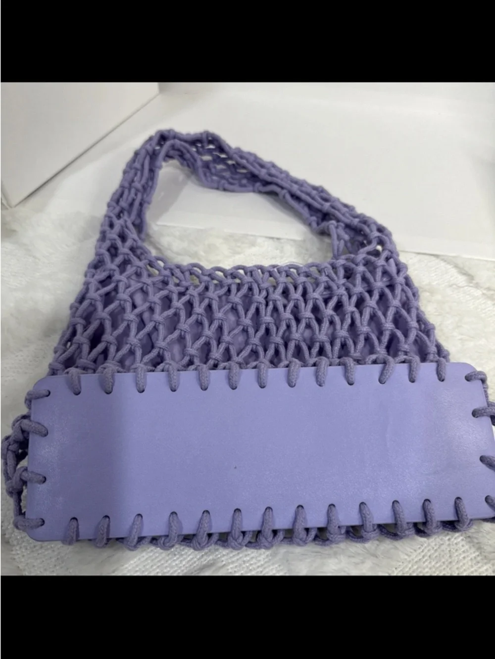 Neiman Marcus Lavender Crochet Net Bag - Picture 3 of 7